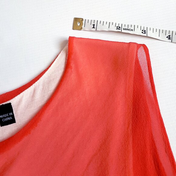 POLECI 100% Silk Cape Sleaveless Blouse in Bright Coral Red Pink Orange - Picture 7 of 16
